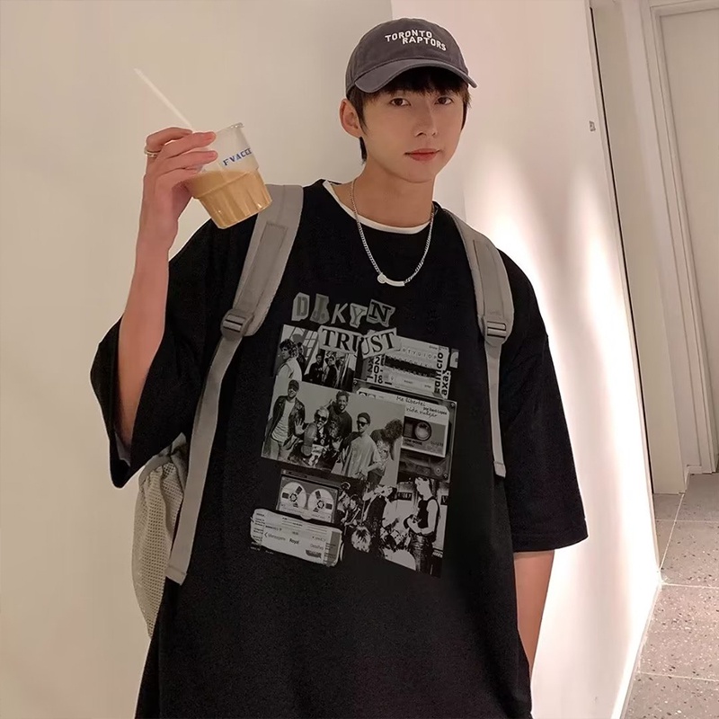 Áo thun VUNC tay ngắn cổ tròn dáng rộng in họa tiết thời trang mùa hè cho nam