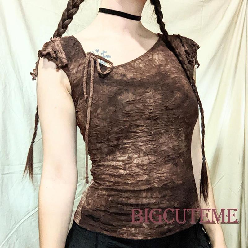 Áo Thun Ngắn Tay In Màu Nhuộm Loang Kiểu Retro Thời Trang Mùa Hè Cho Nữ