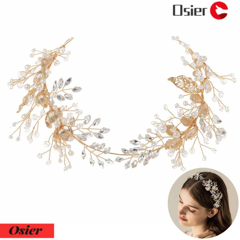 1 Băng Đô Cài Tóc Hình Chiếc Lá Bằng Hợp Kim Màu Vàng Sang Trọng Cho Cô Dâu