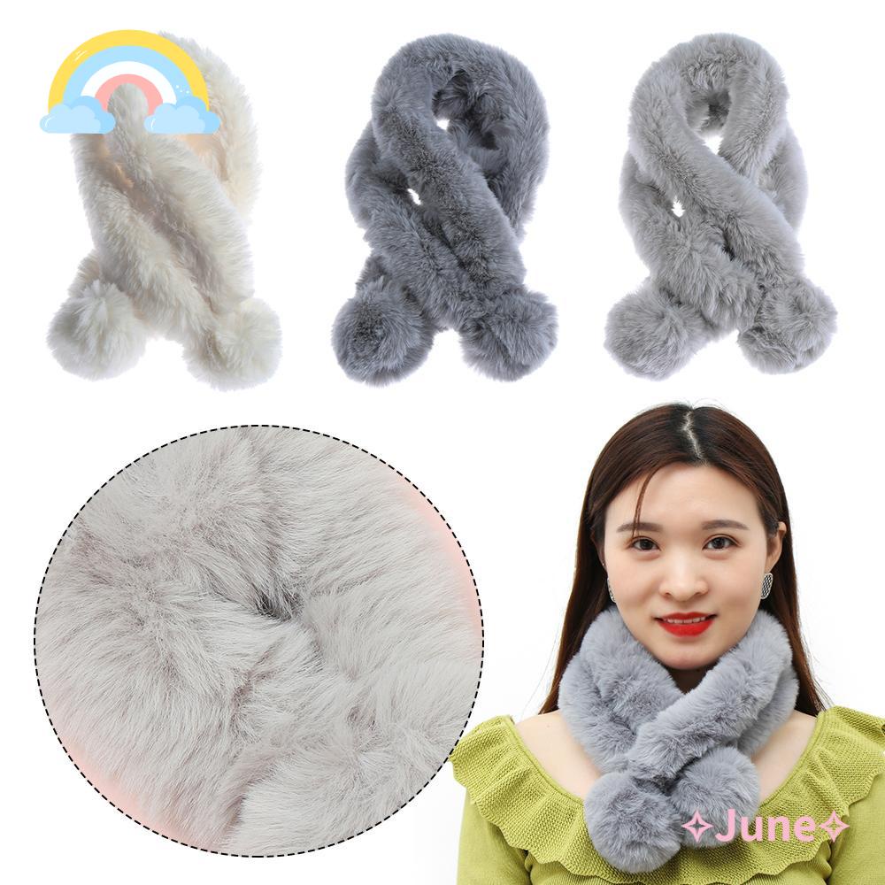 JUNE Khăn Choàng Lông Thỏ Màu Sắc Nhã Nhặn Thời Trang