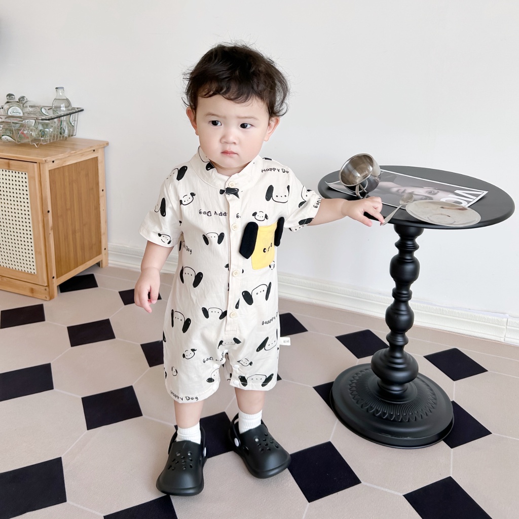Áo Liền Quần Tay Ngắn In Hình Chú Chó Hoạt Hình Đáng Yêu Thời Trang Hè Phong Cách Hàn Quốc Cho Bé Từ 0-24 Tháng