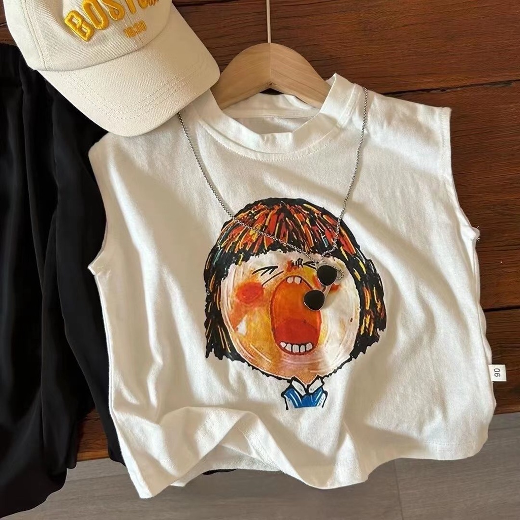 Áo Sát Nách Dáng Rộng Thoáng Khí In Họa Tiết Hoạt Hình Thời Trang Mùa Hè Cho Bé Trai / Gái