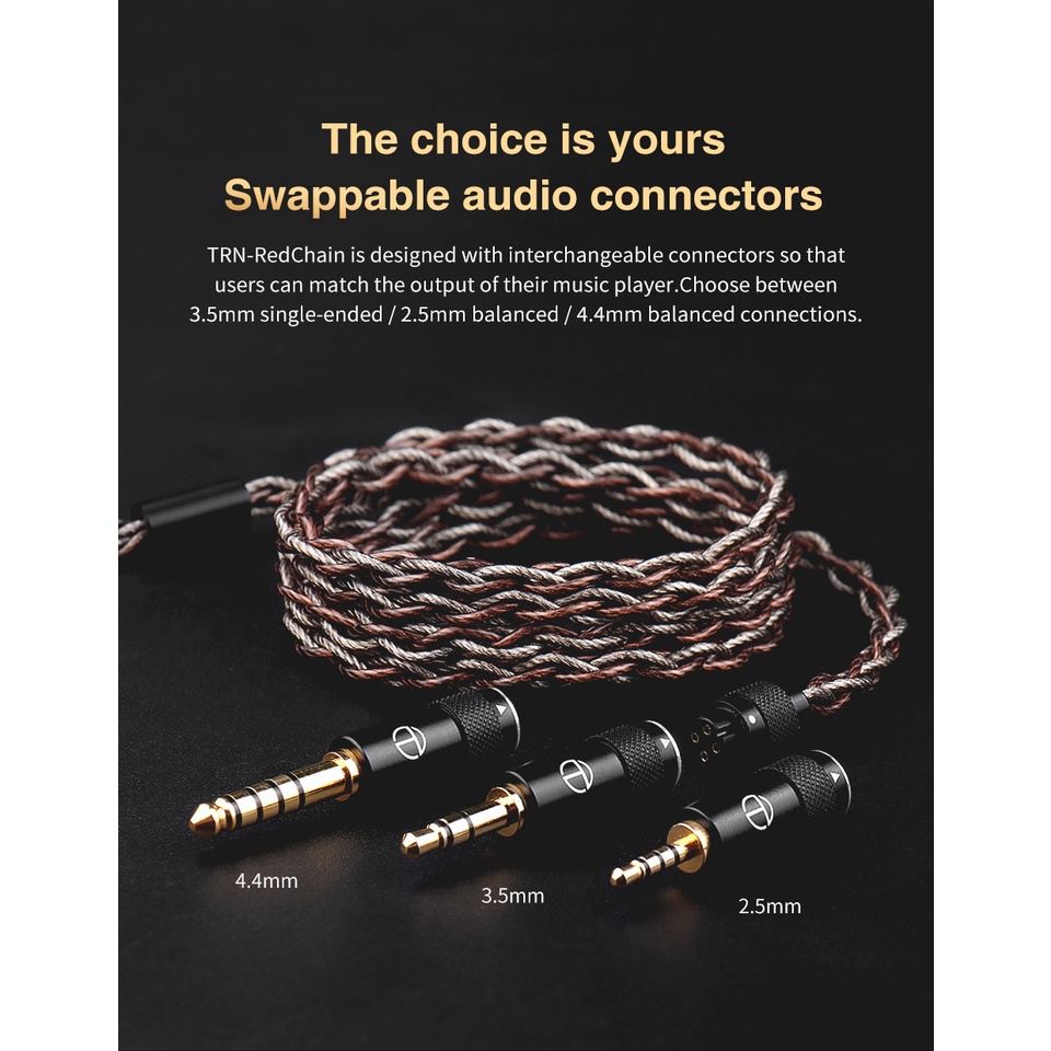 TRN RedChain Earphones Silver-Plated Copper OFC Copper Upgrade Cable with Swappable Connectors 2.5/3.5/4.4 For TRN MT1 MAX TA4