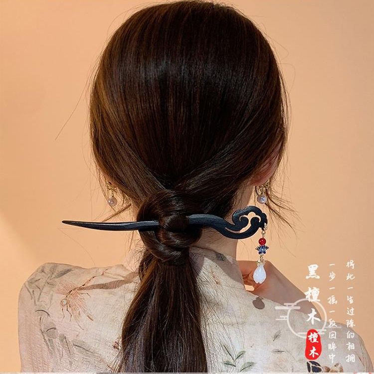 Trâm Cài Tóc Bằng Gỗ Mun Phối Tua Rua Phong Cách Trung Hoa Đơn Giản Hiện Đại Mới