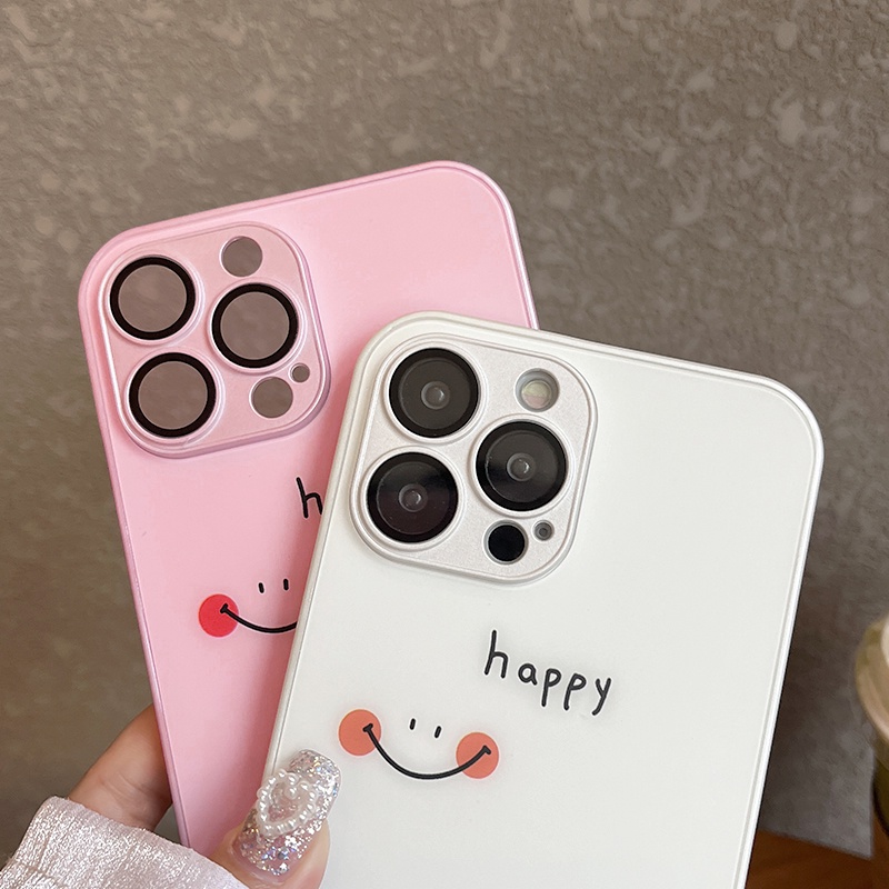 Ốp Điện Thoại Mặt Kính Viền TPU Họa Tiết Mặt Cười Dễ Thương Chống Sốc Cho IPhone 11 12 13 14 Pro Max