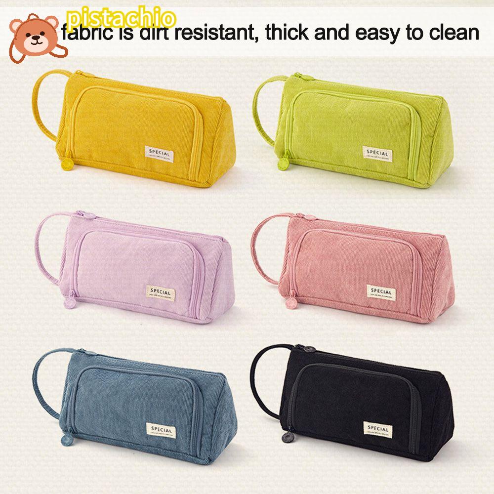 PISTA Túi Đựng Bút Bằng Vải Nhung Hai Lớp Họa Tiết Dễ Thương