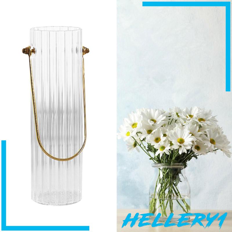 Bình Hoa Thủy Tinh Trong Suốt Hình Trụ Với Tay Cầm Kim Loại Chắc Chắn