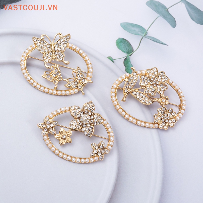 Ghim Cài Áo Hình Tròn Đính Đá Và Ngọc Trai Giả Thời Trang