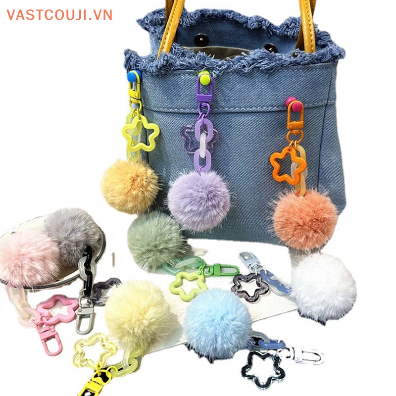 Móc Khóa Quả Cầu Lông Xù Nhiều Màu Sắc Dễ Thương Sáng Tạo Dành Cho Nữ