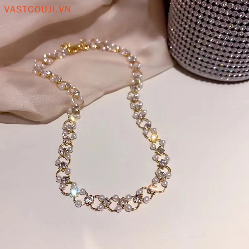 Vòng Cổ Choker Đính Ngọc Trai Lấp Lánh Thanh Lịch Thời Trang Phong Cách Hàn Quốc