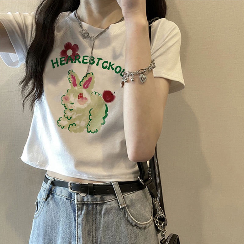 Áo Baby Tee Thun Croptop Nữ  Croptop Tay Ngắn Dáng Ôm Màu Trắng In Họa Tiết Thời Trang Mùa Hè Hàng Mới Dành Cho Bạn Nữ