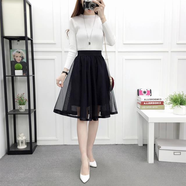 Chân Váy Lưng Cao Xếp Ly Phối Ren Lưới Thời Trang Cho Nữ