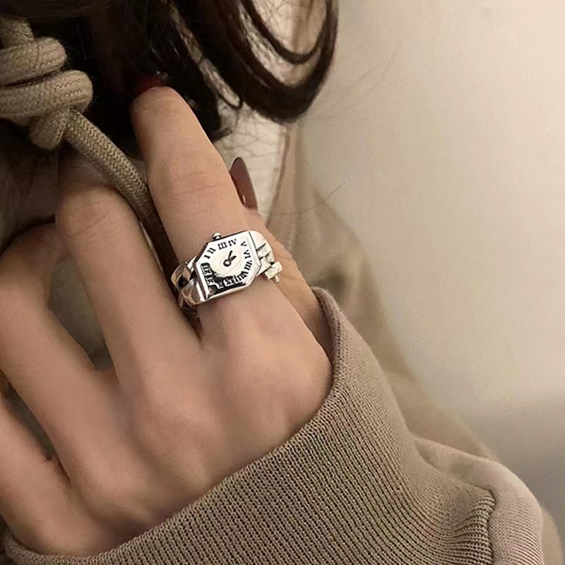 Nhẫn Hở Họa Tiết Đồng Hồ Kỹ Thuật Số Phong Cách Hàn Quốc Cổ Điển Thời Trang Cho Nữ