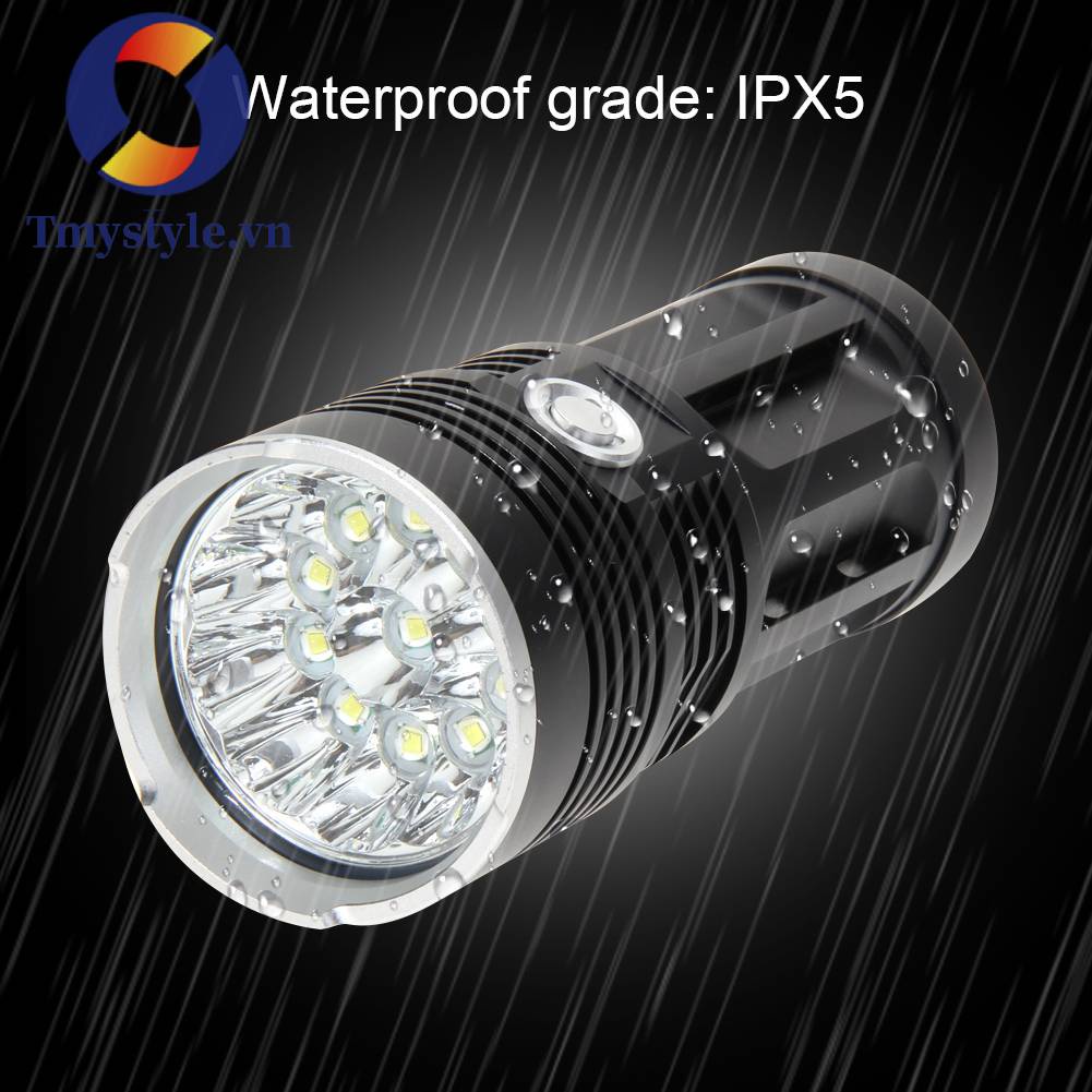Đèn Pin 3 Chế Độ Đèn Led IPX5 Ánh Sáng 4800LM, 12 Bóng, Chống Thấm Nước