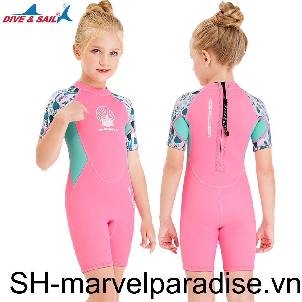 Bộ Đồ Lặn Gồm Áo Liền Quần Ngắn Tay Dày 2 5MM Chất Liệu Cao Su Tổng Hợp Cho Bé