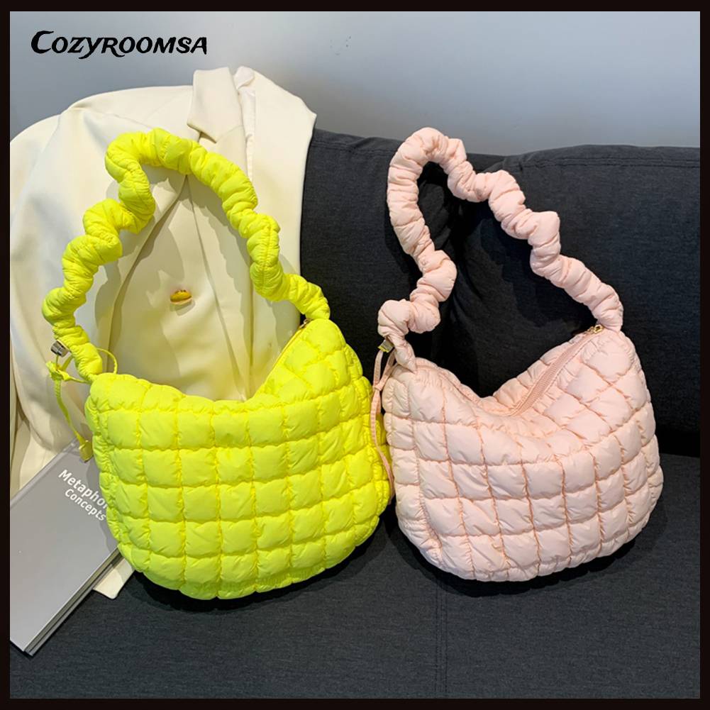 Túi Tote Đeo Chéo Xếp Ly Hình Đám Mây Chất Liệu Cotton Chần Bông Cho Nữ