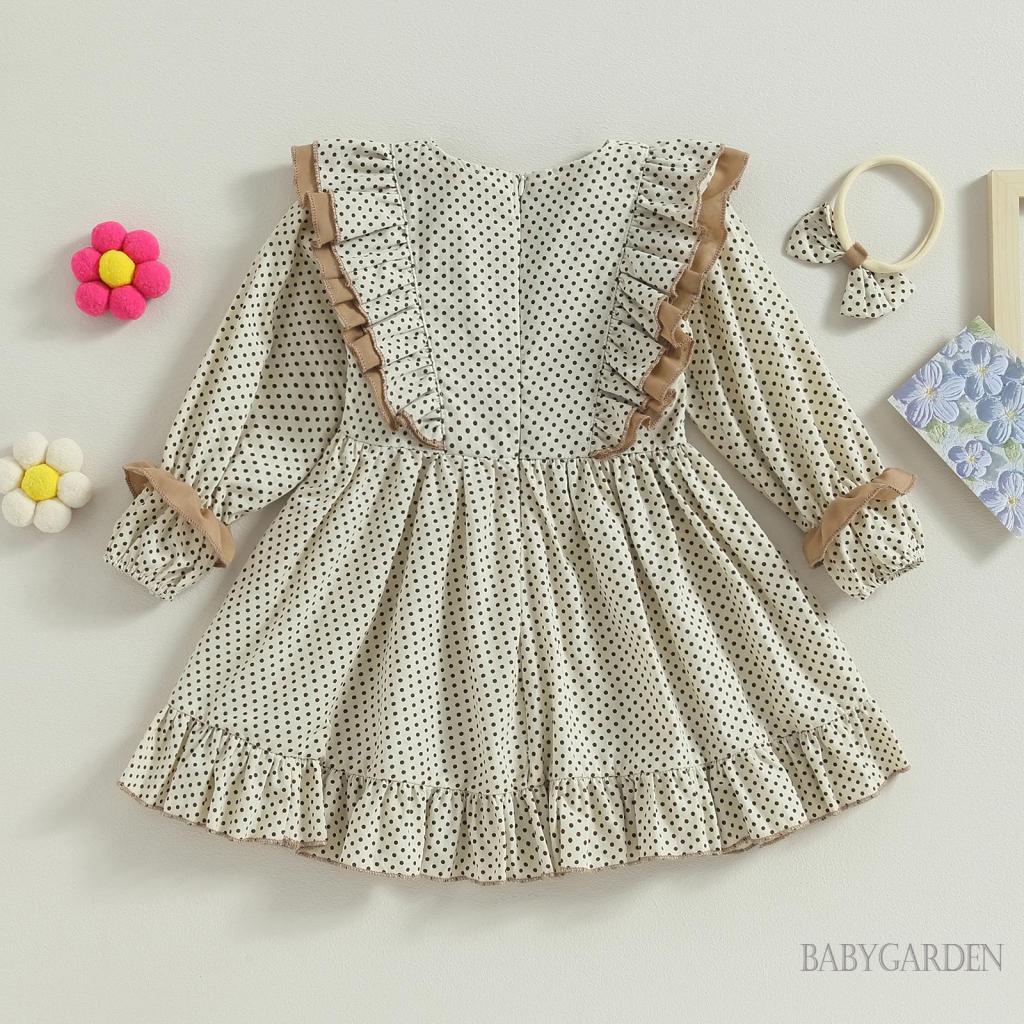 Đầm Tay Dài Cổ Tròn Họa Tiết Chấm Bi Dành Cho Bé Gái 3-7 Tuổi