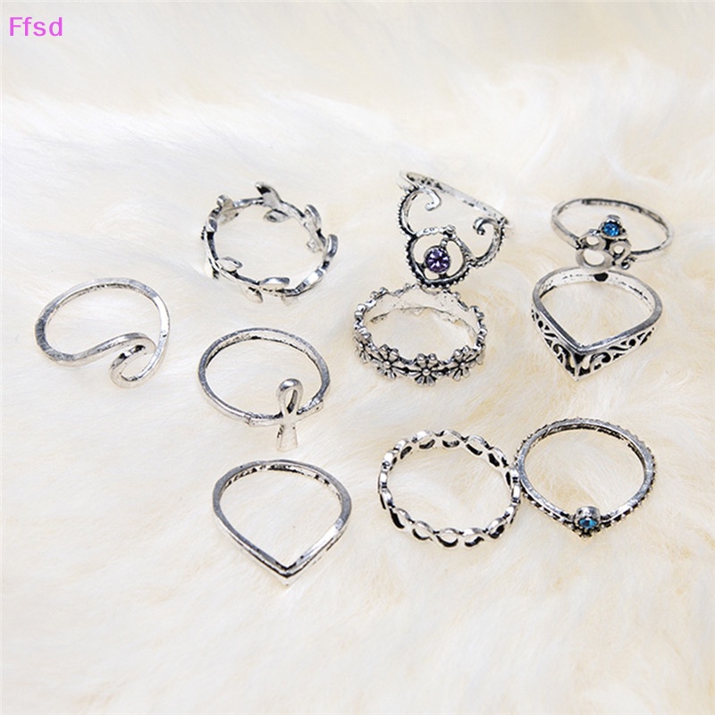 {Ffsd} Set 10 Nhẫn Đeo Khớp Ngón Tay Hình Học Vô Cực Lá Pha Lê Độc Đáo Cho Nữ