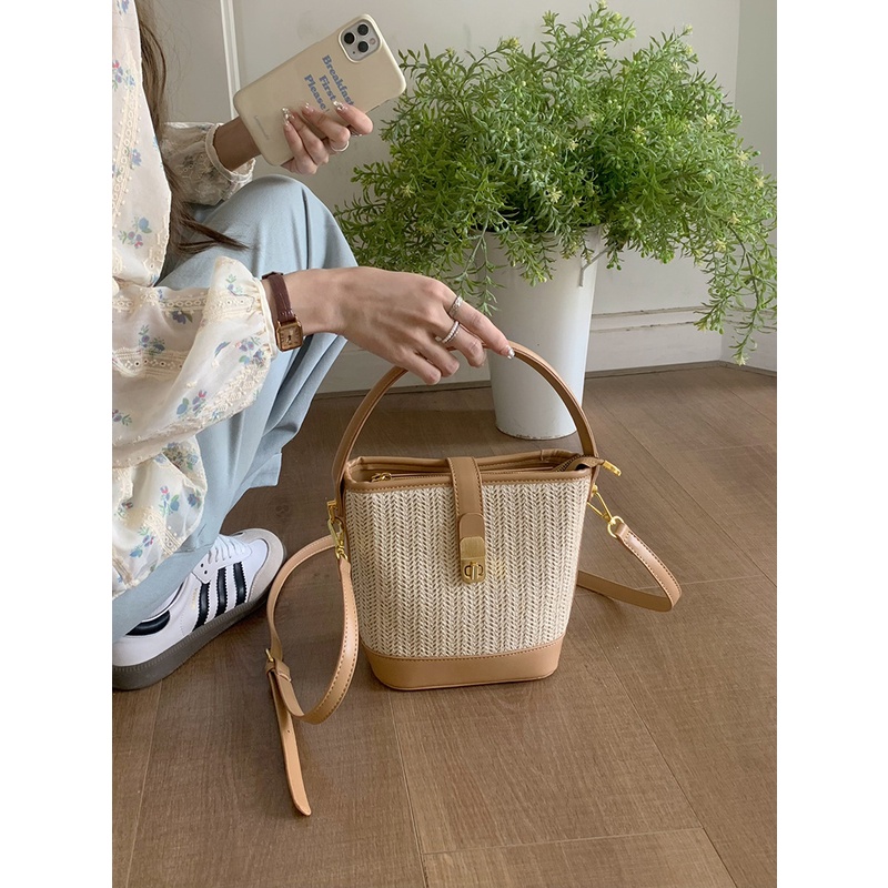 Túi Xách Bucket Đan Cói Thời Trang Hàn Quốc 2023 Cho Nữ