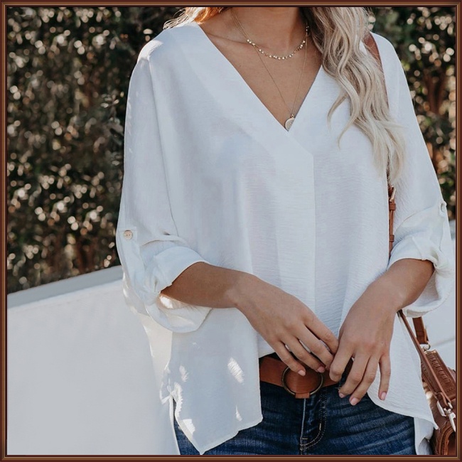 Áo Sơ Mi Tay Dài Cổ Chữ V Màu Sắc Thời Trang Dành Cho Nữ