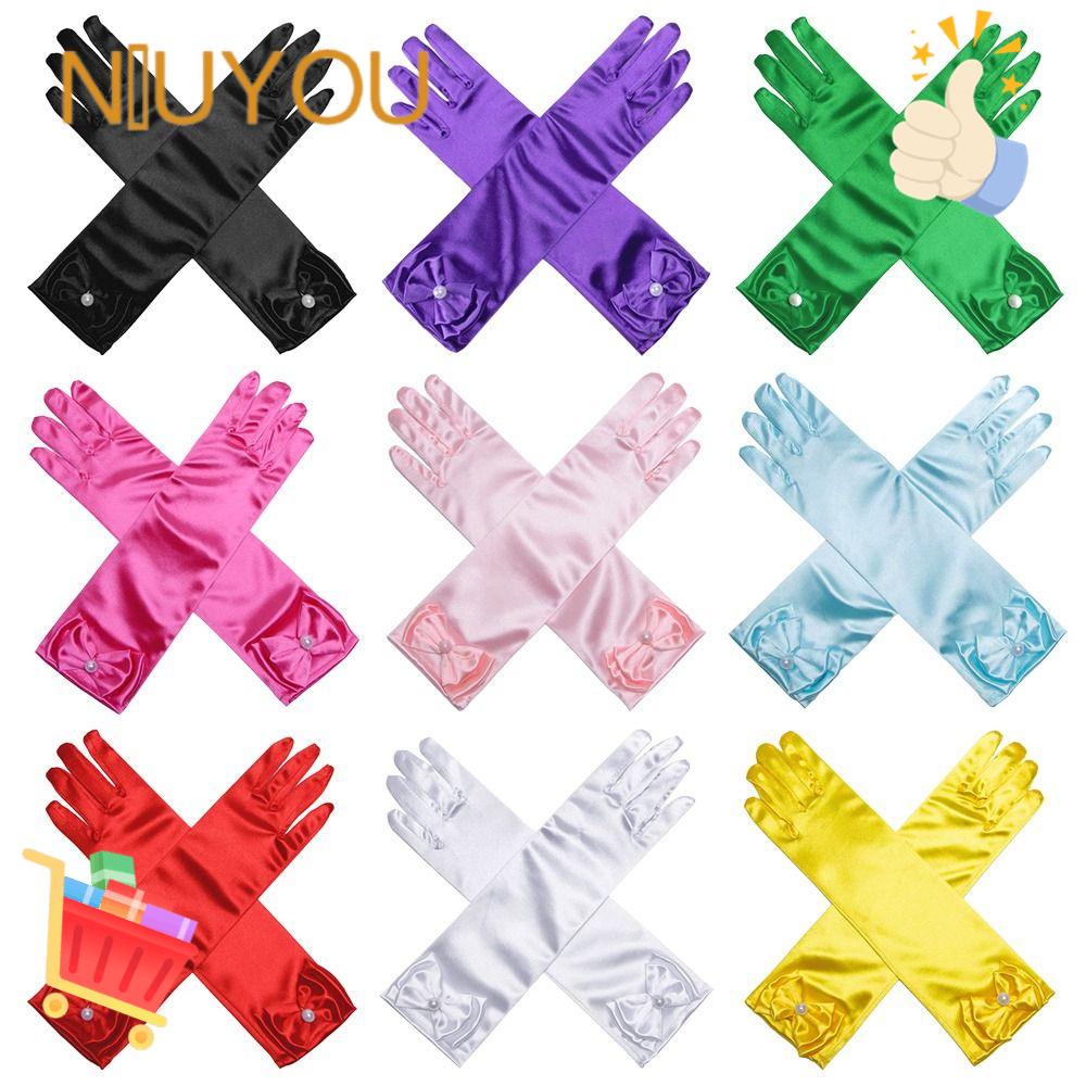 NIUYOU Găng Tay Công Chúa Dáng Dài Đính Nơ Xinh Xắn Cho Bé Gái