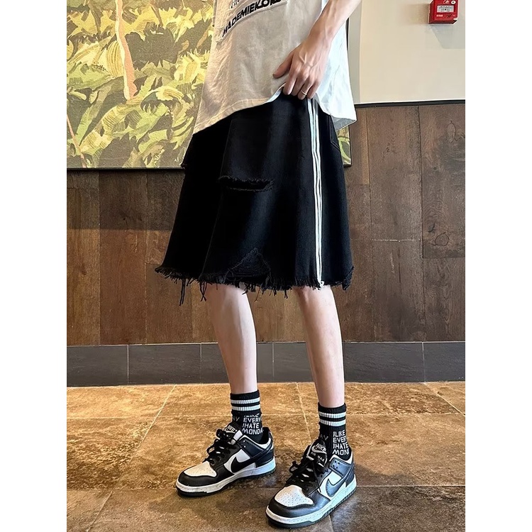 Quần Short Denim Dáng Rộng Phối Rách Kiểu Retro Mỹ Thời Trang Mùa Hè Cho Nam