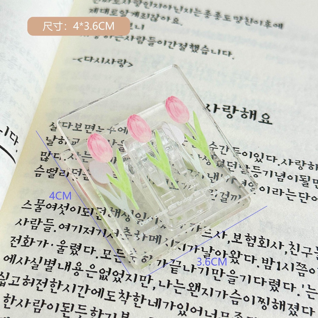Kẹp giấy mica trong suốt hình bông hoa Tu.Lip KG01 KAMI, kẹp tài liệu