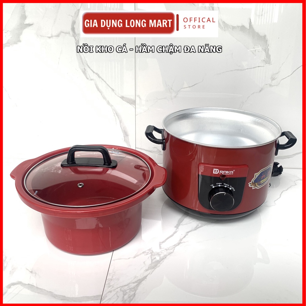 Nồi Kho Cá, Hầm Cháo Chậm Đa Năng RAIKA 2.5L Hàng Bảo Hành Chính Hãng 12 Tháng
