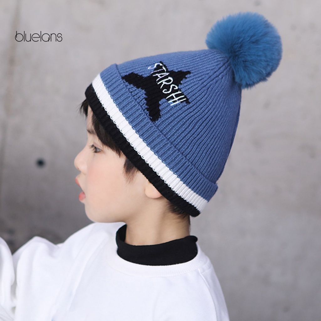 Mũ Beanie Dệt Kim Dày Dặn Đính Quả Bông Phong Cách Hip hop Thời Trang Thu Đông Cho Bé