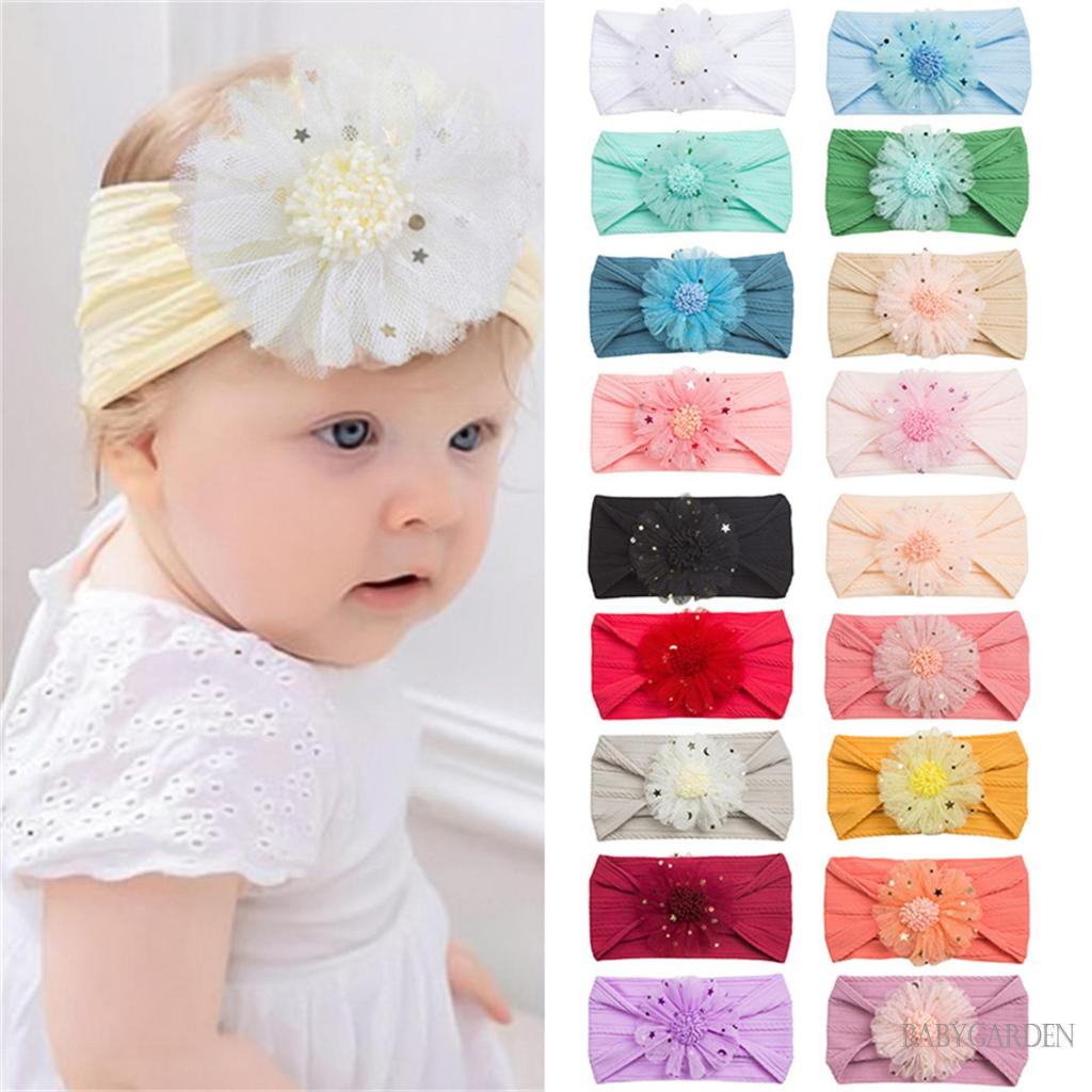 Băng Đô Cài Tóc Co Giãn Đính Hoa / Ngôi Sao Đính Kim Sa Dễ Thương Dành Cho Bé Gái