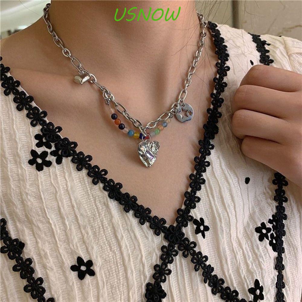 USNOW Vòng Cổ Choker Hợp Kim Đính Hạt Ngọt Ngào Cá Tính Hợp Thời Trang Cho Nữ Y2K