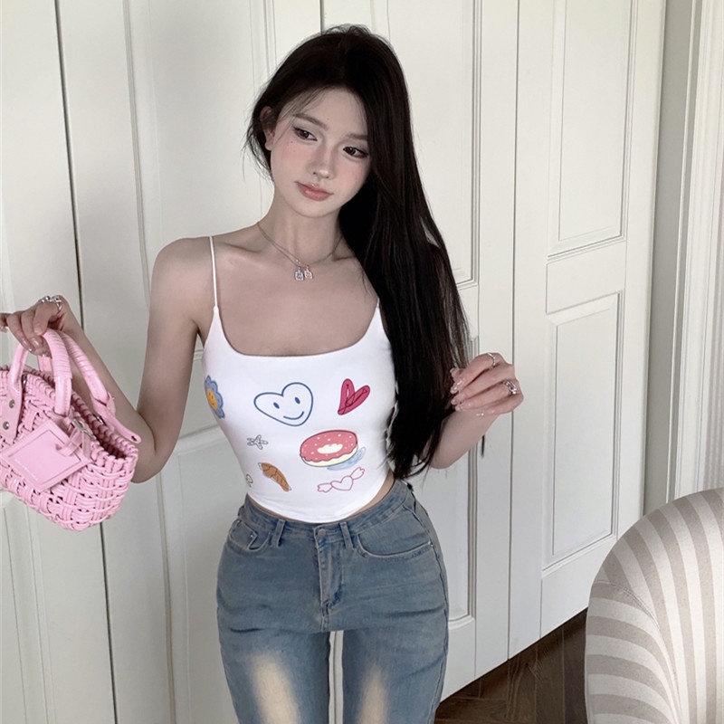 Áo Hai Dây In Họa Tiết Hoạt Hình Xinh Xắn Dành Cho Nữ