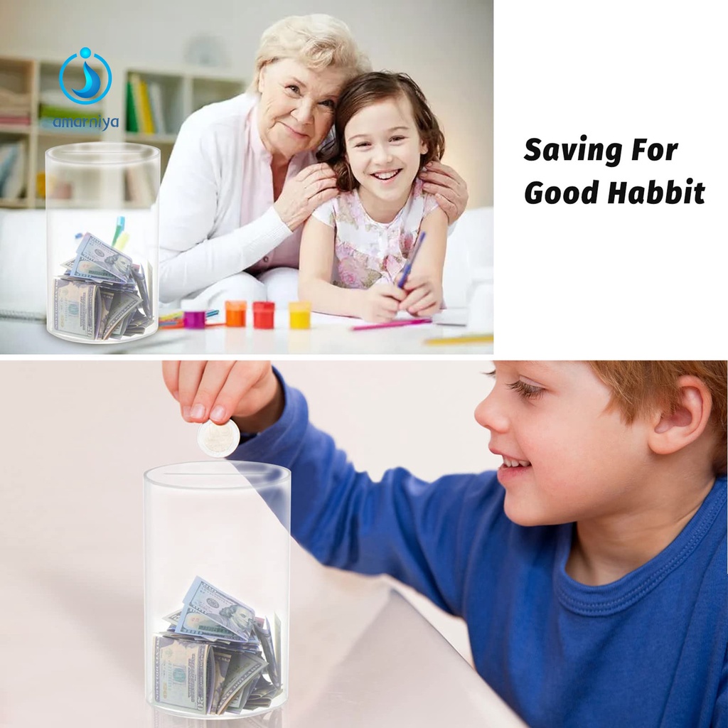 (Shop Amart) Hộp Tiết Kiệm Tiền Hình Trụ Bằng Nhựa Acrylic Trong Suốt