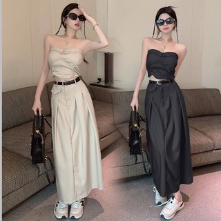 Set Chân Váy Và Áo Lửng Không Tay Phong Cách Retro Thời Trang Quyến Rũ Cho Nữ