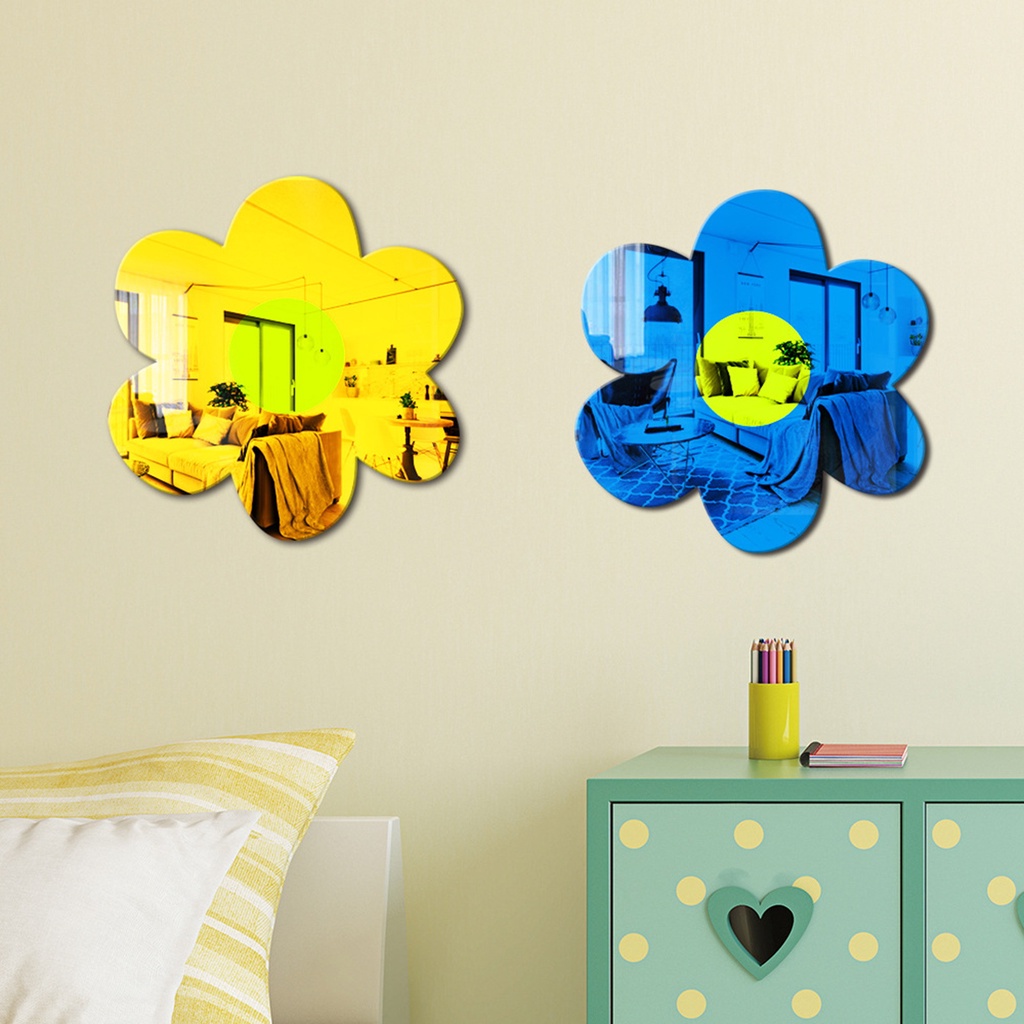 1 Bộ Gương Dán Tường Trang Trí Hình Hoa Bắt Mắt Tháo Được