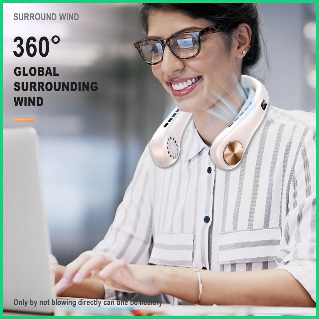 Quạt Đeo Cổ Không Cánh Có Thể Điều Chỉnh Và Sạc Lại Kèm Đèn LED Hiển Thị Rảnh Tay Gió Mạnh jiwvn Jwvn