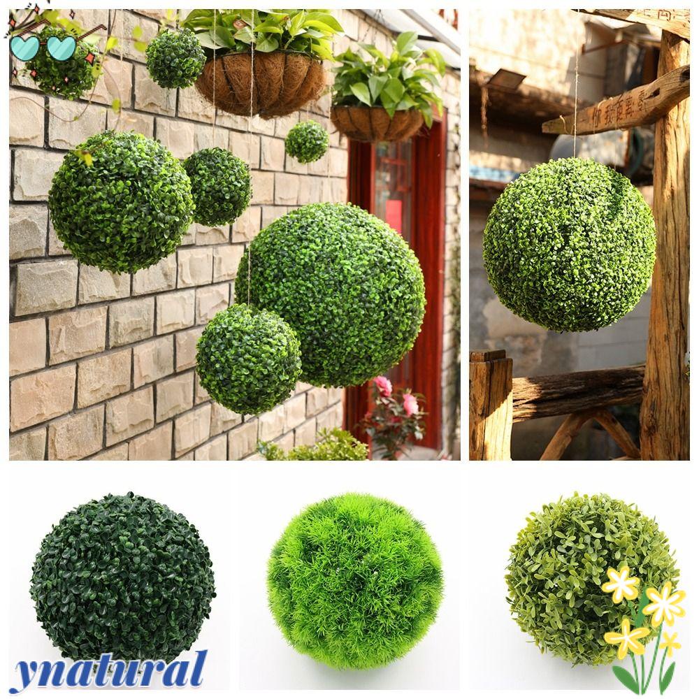 YNATURAL Bộ 2 Quả Bóng Cỏ Nhựa Milan 12cm Treo Tường Trang Trí