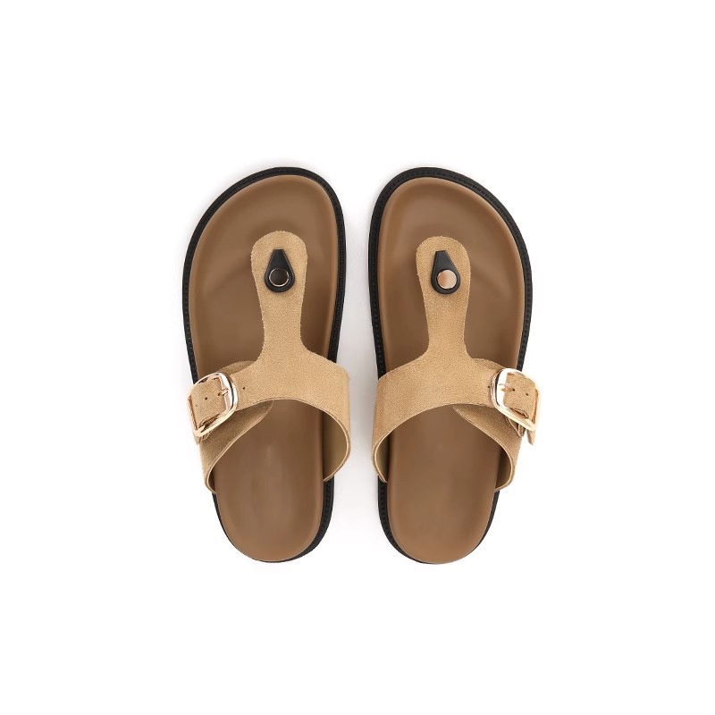 Duoya Tóc Thẳng ~ [Hàng Có Sẵn] [Hàng Có Sẵn] Dép Xỏ Ngón Bằng Da Mềm Mại Có Khóa Cài Dày Dặn Đi Biển Cho Nữ Miễn Phí Vận Chuyển