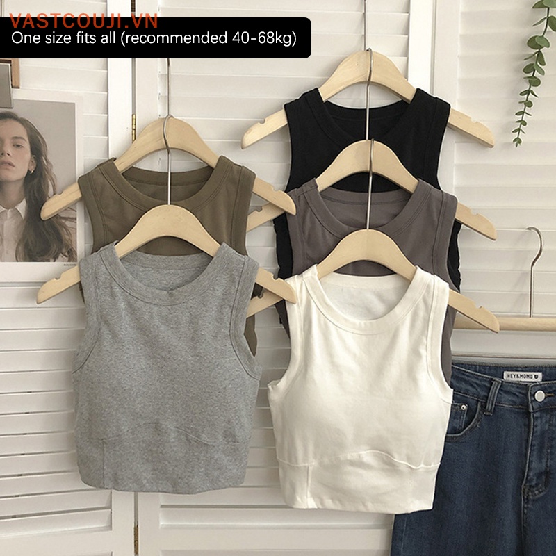 Vastji Áo Croptop Không Tay Màu Trơn Có Đệm Ngực Thời Trang Mùa Hè
