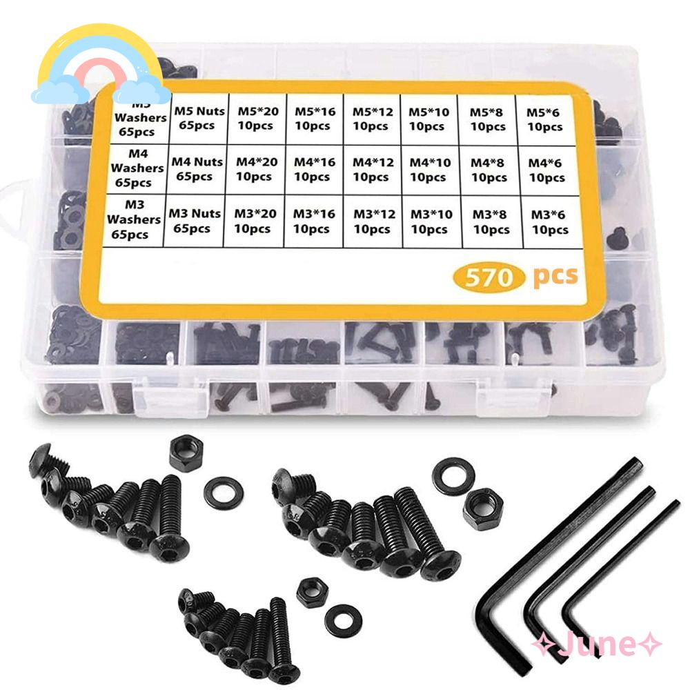 JUNE Bộ 570 Nắp Vít Ổ Cắm 10.9 Bằng Thép Carbon Màu Đen M3 M4 M5 Chuyên Dụng