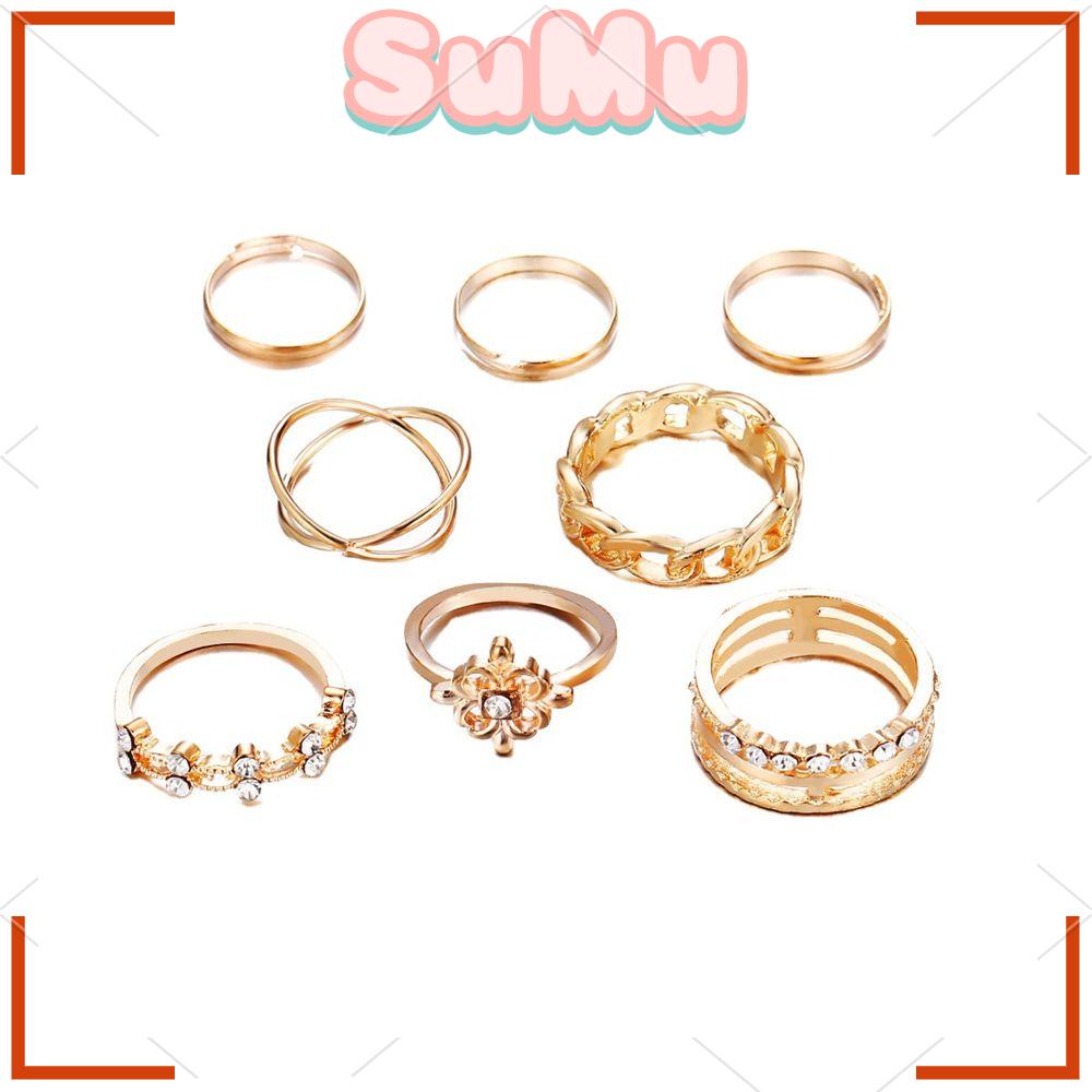 SUMU Set 8 Nhẫn Nữ Đính Đá Phong Cách Vintage Thanh Lịch
