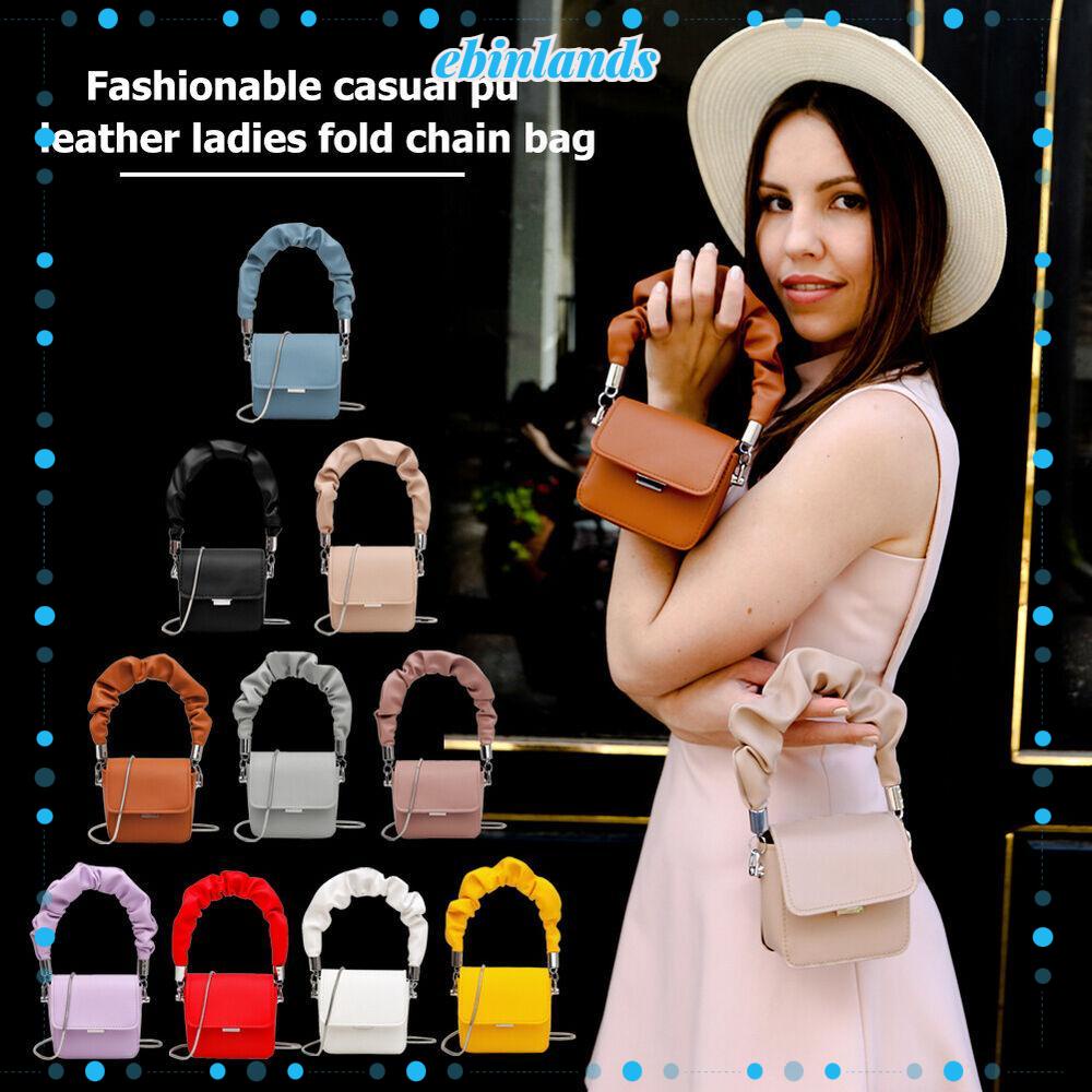 EBINLANDS Túi Đeo Chéo Da PU Phối Dây Xích Thời Trang Cá Tính Cho Nữ