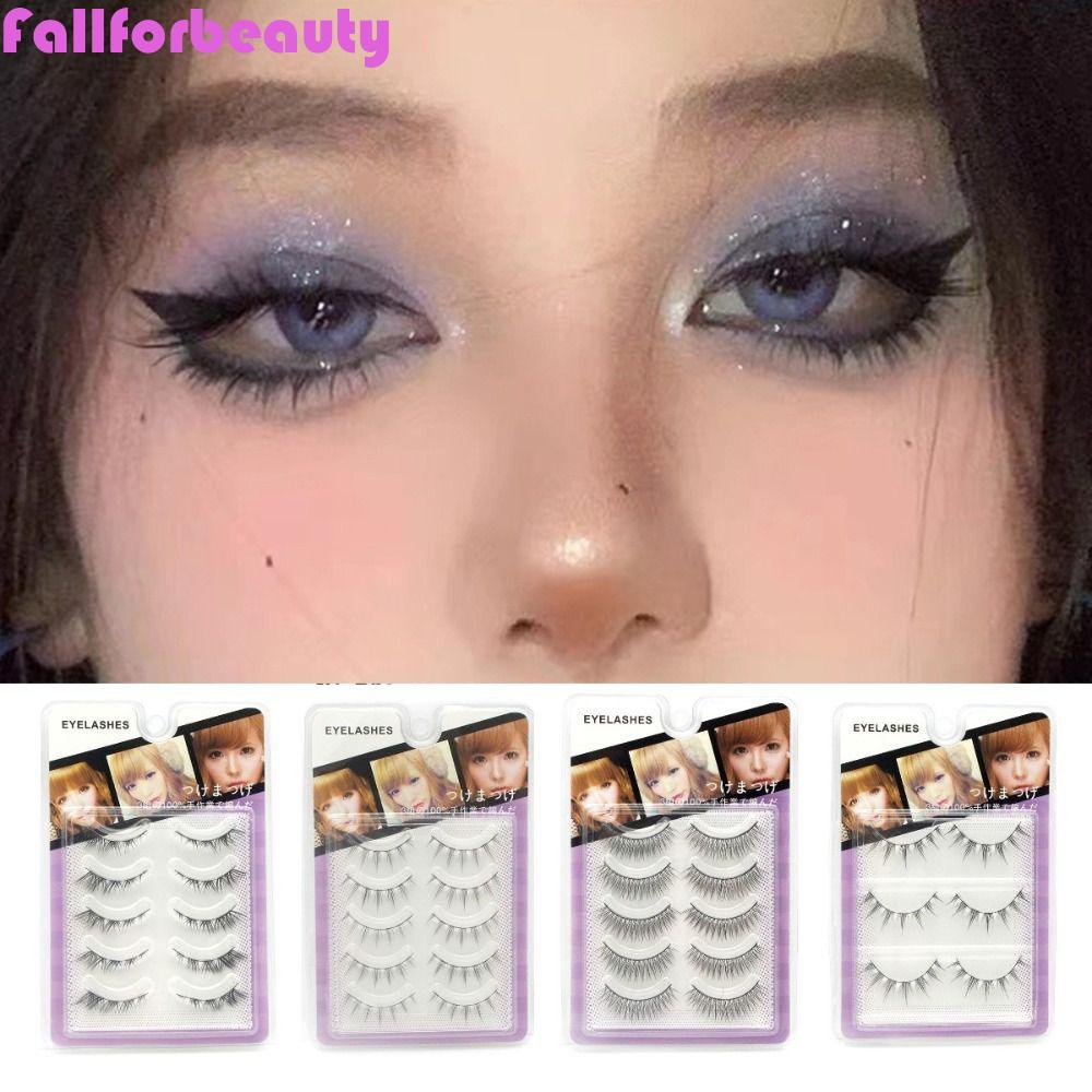 FALLFORBEAUTY Bộ 3 / 5 Cặp Lông Mi Giả Dài Mềm Mịn Hóa Trang Nhân Vật Mắt Mèo Manga
