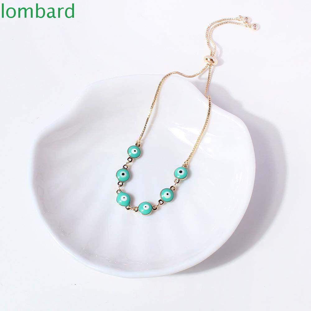 LOMBARD Vòng Tay Dây Xích Kim Loại Mặt Kính Xanh Dương Hình Mắt Quỷ Nhiều Màu Sắc Tối Giản Cho Cặp Đôi Bạn