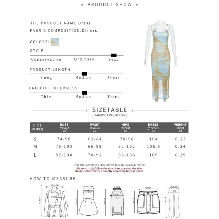 Klalien Đầm Maxi Hai Dây Ôm Dáng Xẻ Tà Họa Tiết Màu Nhuộm Phong Cách Vintage Thanh Lịch Thời Trang Cho Nữ