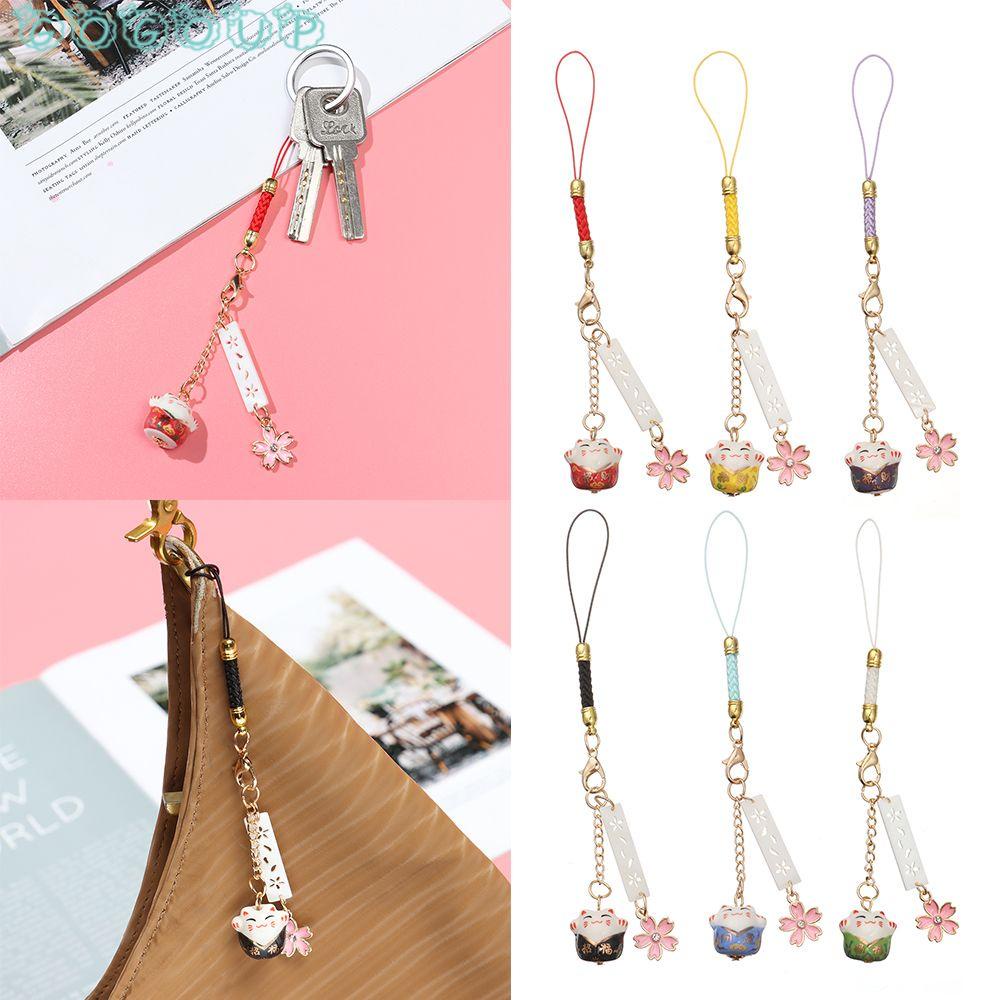 GOGOUP Dây Đeo Điện Thoại Hình Mèo May Mắn Hoa Anh Đào Dễ Thương