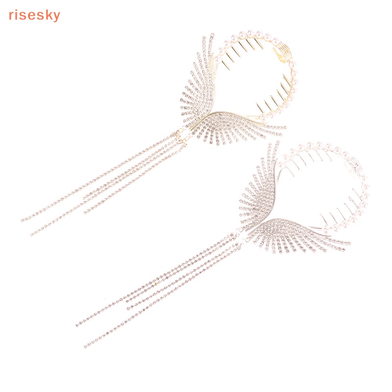 Kẹp Tóc Hình Đôi Cánh Thiên Thần Đính Đá Ngọc Trai Nhân Tạo Thời Trang