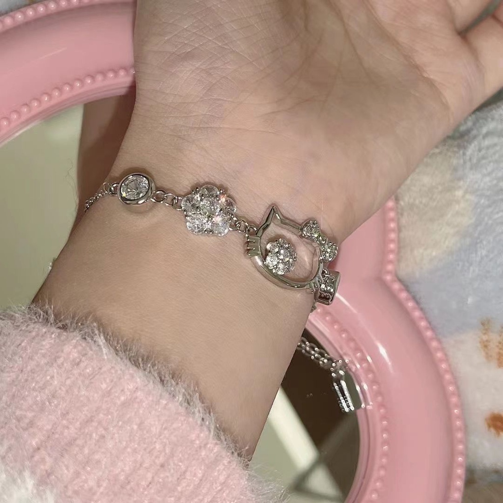 Vòng Tay Đính Đá Hình Mèo Hello Kitty Dễ Thương Cho Nữ
