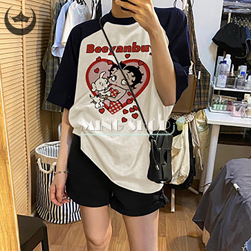 Áo Thun Tay Ngắn Cổ Tròn In Họa Tiết Retro Dành Cho Nữ