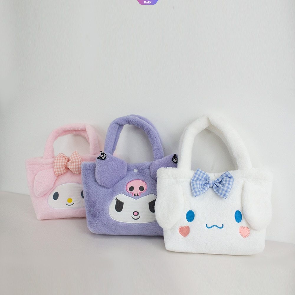 Túi Tote Xách Tay Phối Lông Hình Sanrio Kuromi My Melody Cinnamoroll Lotso StellaLou Pooh Stitch Linabel Đáng Yêu Thời Trang Cho Nữ [RAIN]